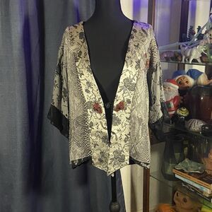 Spencer Alexis Medium Patchwork Kimono Top Boho Embroidered Open Front y2k
